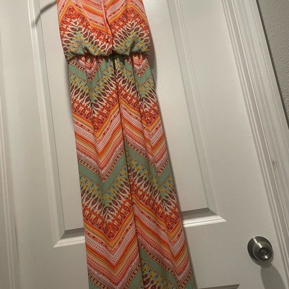 City Studio Chevron Maxi Dress - Orange and Green - Picture 3 of 5